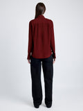 Proenza Schouler back image of model wearing Arabella Top in Eco Silk in OX BLOOD