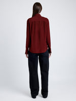 Proenza Schouler back image of model wearing Arabella Top in Eco Silk in OX BLOOD