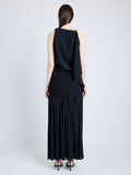 Proenza Schouler Back full length image of model wearing Paige Skirt in Pleated Crepe Chiffon in BLACK