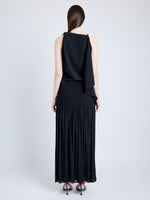 Proenza Schouler Back full length image of model wearing Paige Skirt in Pleated Crepe Chiffon in BLACK