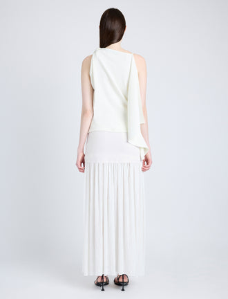 Proenza Schouler Back full length image of model wearing Paige Skirt in Pleated Crepe Chiffon in IVORY