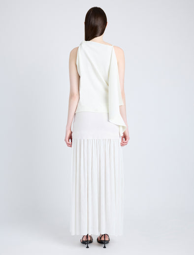 Proenza Schouler Back full length image of model wearing Paige Skirt in Pleated Crepe Chiffon in IVORY