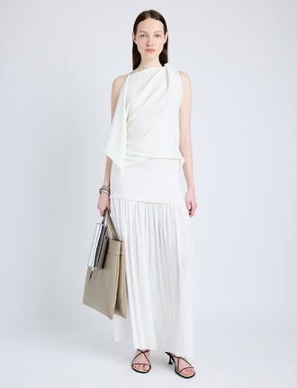 Proenza Schouler Front full length image of model wearing Paige Skirt in Pleated Crepe Chiffon in IVORY