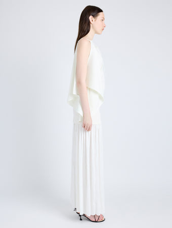 Proenza Schouler Side full length image of model wearing Paige Skirt in Pleated Crepe Chiffon in IVORY