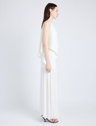 Proenza Schouler Side full length image of model wearing Paige Skirt in Pleated Crepe Chiffon in IVORY