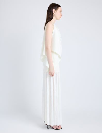 Proenza Schouler Side full length image of model wearing Paige Skirt in Pleated Crepe Chiffon in IVORY