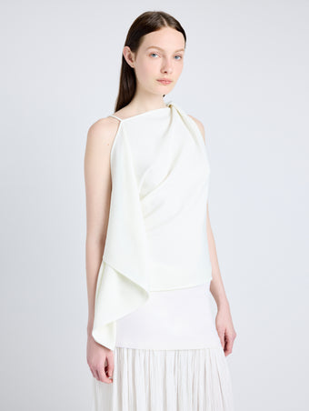 Proenza Schouler Detail image of model wearing Paige Skirt in Pleated Crepe Chiffon in IVORY