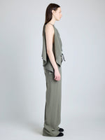 Proenza Schouler Side full length image of model wearing Weyes Pant in Matte Viscose Crepe in WOOD