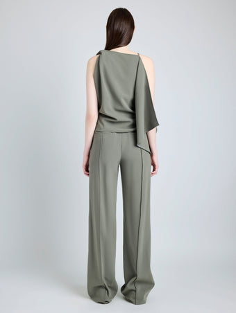 Proenza Schouler Back full length image of model wearing Weyes Pant in Matte Viscose Crepe in WOOD