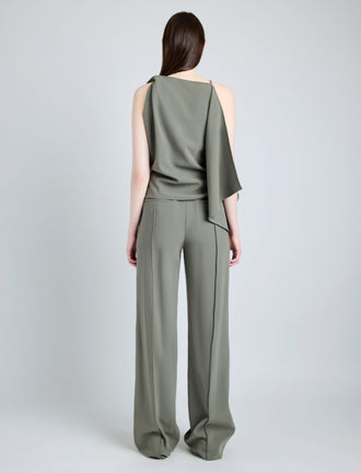 Proenza Schouler Back full length image of model wearing Weyes Pant in Matte Viscose Crepe in WOOD