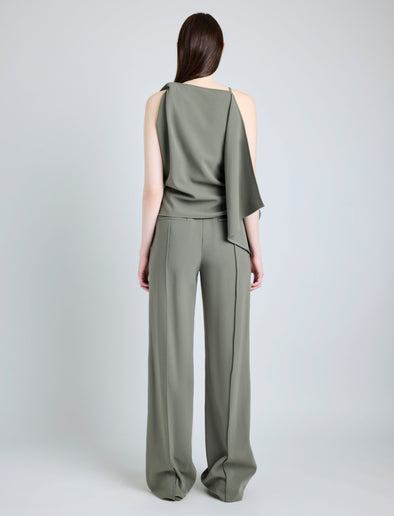 Proenza Schouler Back full length image of model wearing Weyes Pant in Matte Viscose Crepe in WOOD