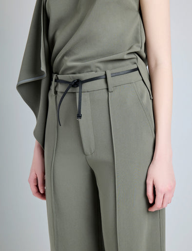 Proenza Schouler Detail image of model wearing Weyes Pant in Matte Viscose Crepe in WOOD