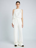 Proenza Schouler Front full length image of model wearing Weyes Pant in Matte Viscose Crepe in IVORY