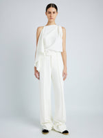 Proenza Schouler Front full length image of model wearing Weyes Pant in Matte Viscose Crepe in IVORY