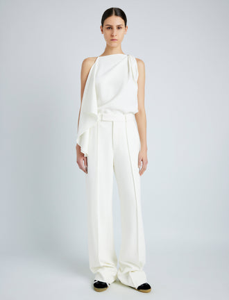 Proenza Schouler Front full length image of model wearing Weyes Pant in Matte Viscose Crepe in IVORY