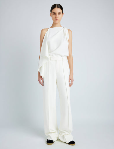 Proenza Schouler Front full length image of model wearing Weyes Pant in Matte Viscose Crepe in IVORY