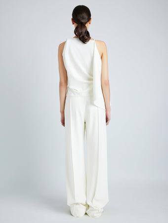 Proenza Schouler Back full length image of model wearing Weyes Pant in Matte Viscose Crepe in IVORY
