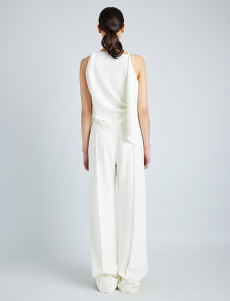 Proenza Schouler Back full length image of model wearing Weyes Pant in Matte Viscose Crepe in IVORY