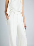 Proenza Schouler Detail image of model wearing Weyes Pant in Matte Viscose Crepe in IVORY