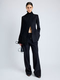 Proenza Schouler Front full length image of model wearing Savannah Pant in Wool Gabardine Suiting in BLACK
