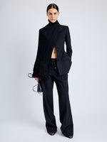 Proenza Schouler Front full length image of model wearing Savannah Pant in Wool Gabardine Suiting in BLACK