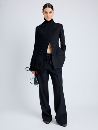 Proenza Schouler Front full length image of model wearing Savannah Pant in Wool Gabardine Suiting in BLACK