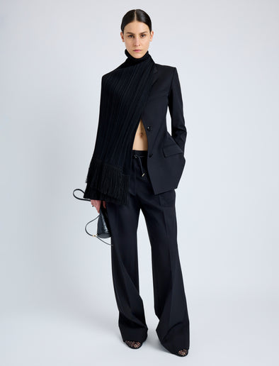 Proenza Schouler Front full length image of model wearing Savannah Pant in Wool Gabardine Suiting in BLACK