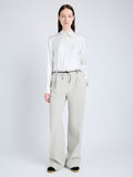 Proenza Schouler Front full length image of model wearing Savannah Pant in Wool Gabardine Suiting in TAUPE