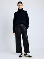 Proenza Schouler Front full length image of model wearing Noland Pant in Leather in BLACK