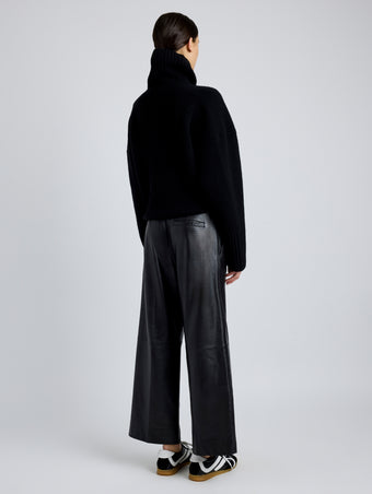 Proenza Schouler Back full length image of model wearing Noland Pant in Leather in BLACK