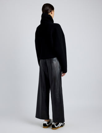 Proenza Schouler Back full length image of model wearing Noland Pant in Leather in BLACK