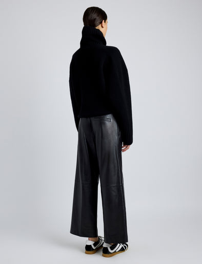 Proenza Schouler Back full length image of model wearing Noland Pant in Leather in BLACK