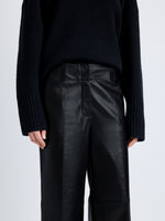 Proenza Schouler Detail image of model wearing Noland Pant in Leather in BLACK