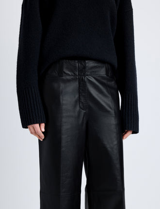 Proenza Schouler Detail image of model wearing Noland Pant in Leather in BLACK