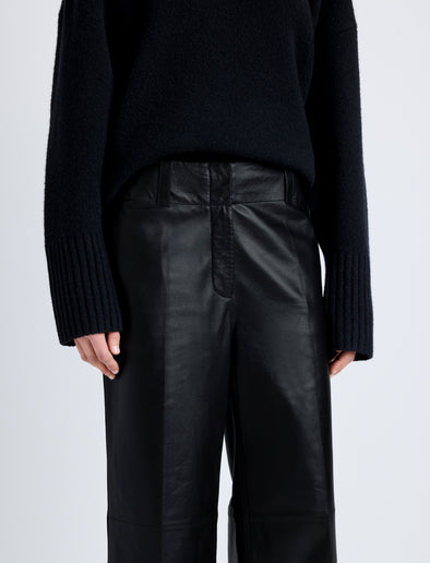 Proenza Schouler Detail image of model wearing Noland Pant in Leather in BLACK