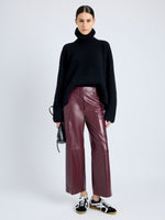 Proenza Schouler Front full length image of model wearing Noland Pant in Leather in OX BLOOD