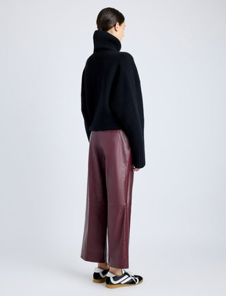 Proenza Schouler Back full length image of model wearing Noland Pant in Leather in OX BLOOD