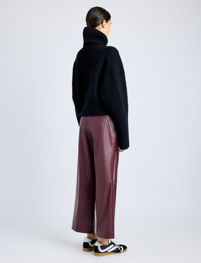 Proenza Schouler Back full length image of model wearing Noland Pant in Leather in OX BLOOD