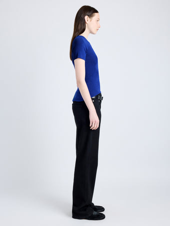 Proenza Schouler Side image of model wearing Sky Top in Matte Viscose Crepe in BLUE