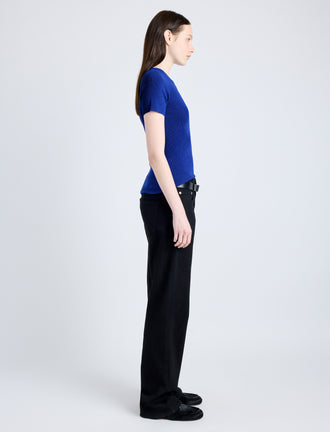 Proenza Schouler Side image of model wearing Sky Top in Matte Viscose Crepe in BLUE