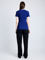 Proenza Schouler Back image of model wearing Sky Top in Matte Viscose Crepe in BLUE