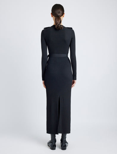 Proenza Schouler Back full length image of model wearing Lauryn Dress in Silk Viscose Knit in BLACK