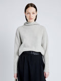 Proenza Schouler Front cropped image of model wearing Greta Sweater in Lofty Eco Cashmere in LIGHT GREY MELANGE
