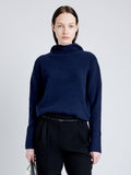 Proenza Schouler Front cropped image of model wearing Greta Sweater in Lofty Eco Cashmere in NAVY