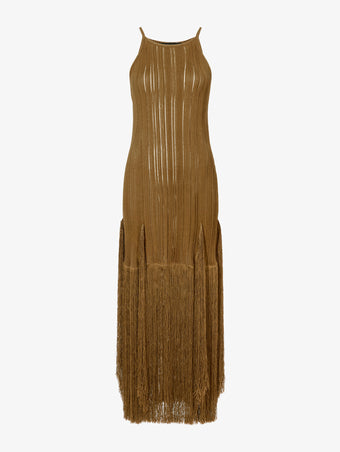 Proenza Schouler Still Life image of Everly Dress in Vicose Fringe Knit in CHESTNUT