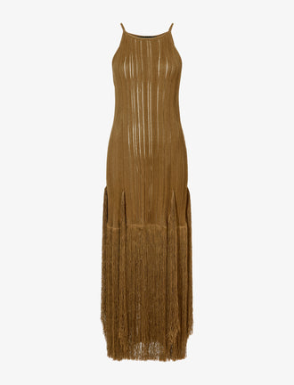 Proenza Schouler Still Life image of Everly Dress in Vicose Fringe Knit in CHESTNUT