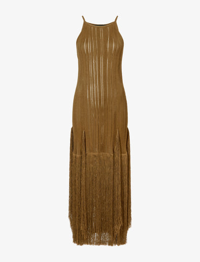 Proenza Schouler Still Life image of Everly Dress in Vicose Fringe Knit in CHESTNUT