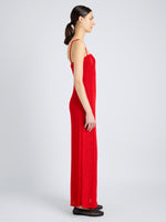 Proenza Schouler Side full length image of model wearing Suki Dress in Viscose Ribbon Knit in RED