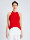 Proenza Schouler Front cropped image of model wearing Leona Top in Viscose Ribbon Knit in RED