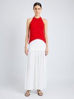Proenza Schouler Front full length image of model wearing Leona Top in Viscose Ribbon Knit in RED